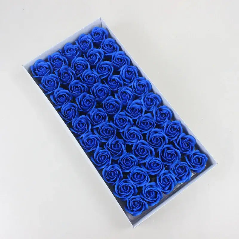 A box of vibrant royal blue soap roses from the decorbites bath flower set for elegant bathroom decorbites bath