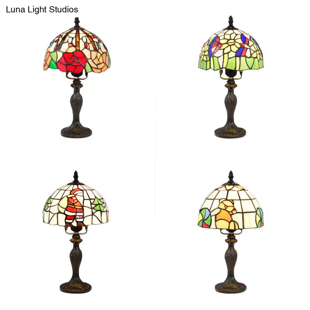 Vibrant Tiffany Rustic Stained Glass Desk Lamp with Floral and Seasonal Patterns - Perfect for Study Room