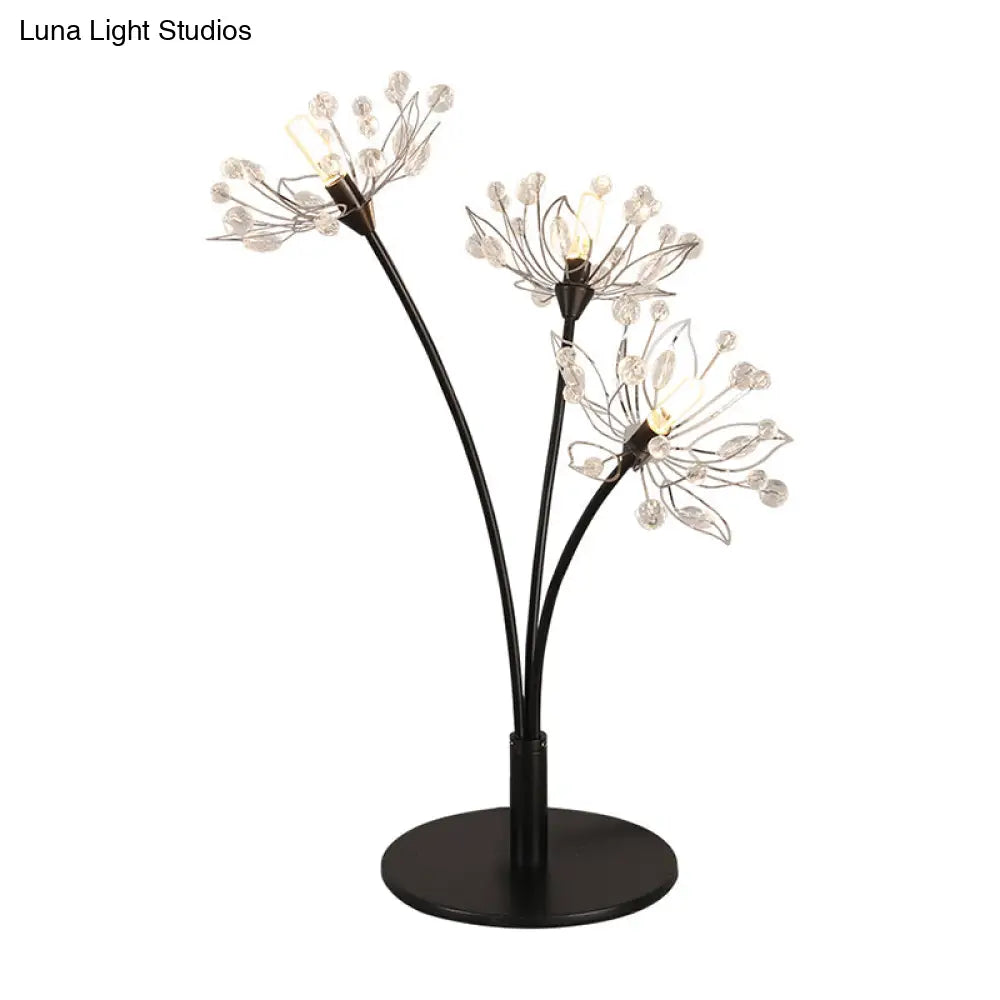 Victoire - Black Contemporary 3 Heads Desk Lamp with Hand-Cut Crystal Shade Black Blossom Nightstand Light