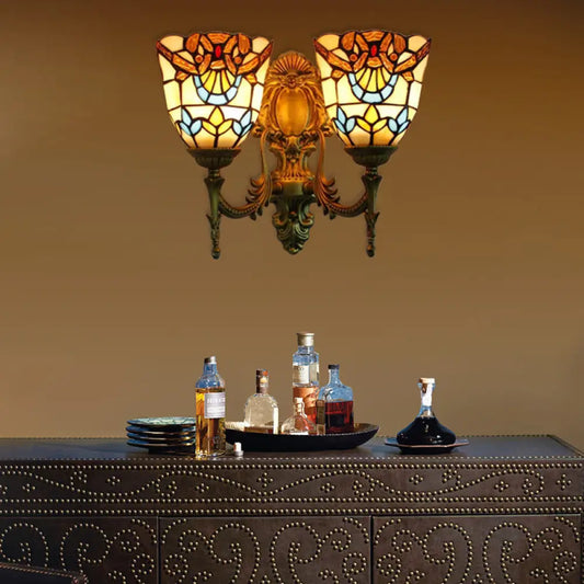 Victorian Bell Stained Glass Wall Sconce Lamp - 2 Heads - Dining Room Lighting