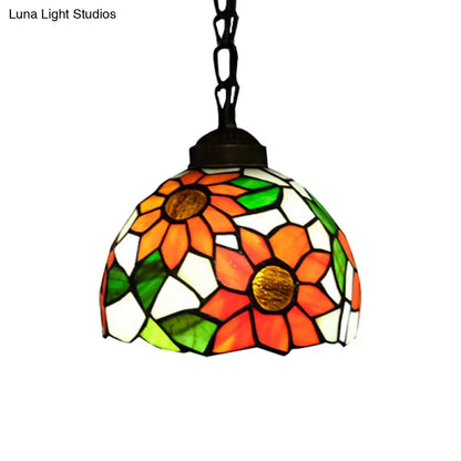 Victorian Black Stained Glass Pendant Lighting: Elegant Suspension Lamp for Dining Room