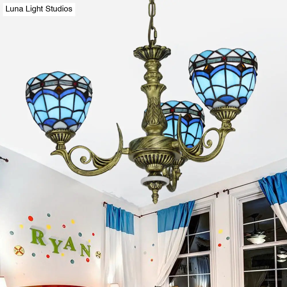 Victorian Blue Glass Chandelier: Curved Arm Suspension Lighting for Bedroom – 5/9/11 Lights