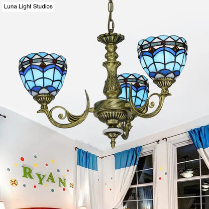 Victorian Blue Glass Chandelier: Curved Arm Suspension Lighting for Bedroom – 5/9/11 Lights