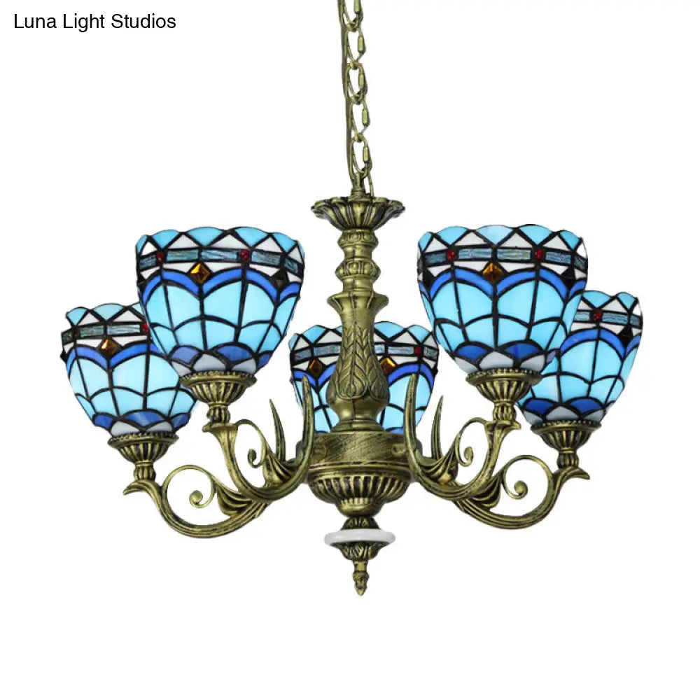 Victorian Blue Glass Chandelier: Curved Arm Suspension Lighting for Bedroom – 5/9/11 Lights