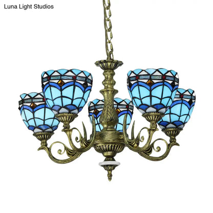Victorian Blue Glass Chandelier: Curved Arm Suspension Lighting for Bedroom – 5/9/11 Lights
