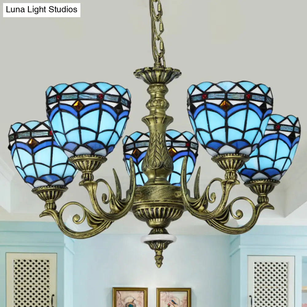 Victorian Blue Glass Chandelier: Curved Arm Suspension Lighting for Bedroom – 5/9/11 Lights