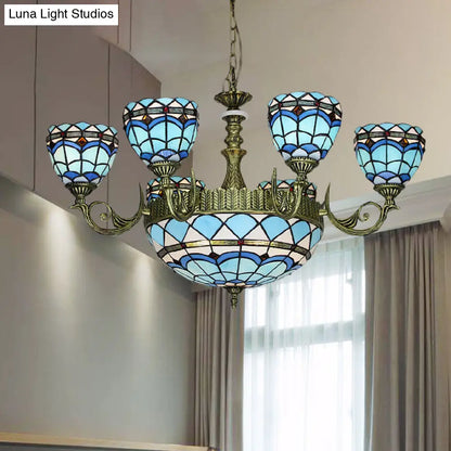Victorian Blue Glass Chandelier: Curved Arm Suspension Lighting for Bedroom – 5/9/11 Lights