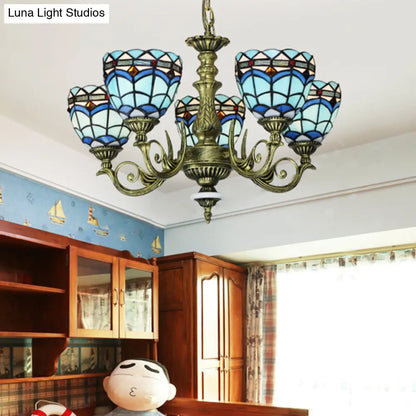 Victorian Blue Glass Chandelier: Curved Arm Suspension Lighting for Bedroom – 5/9/11 Lights