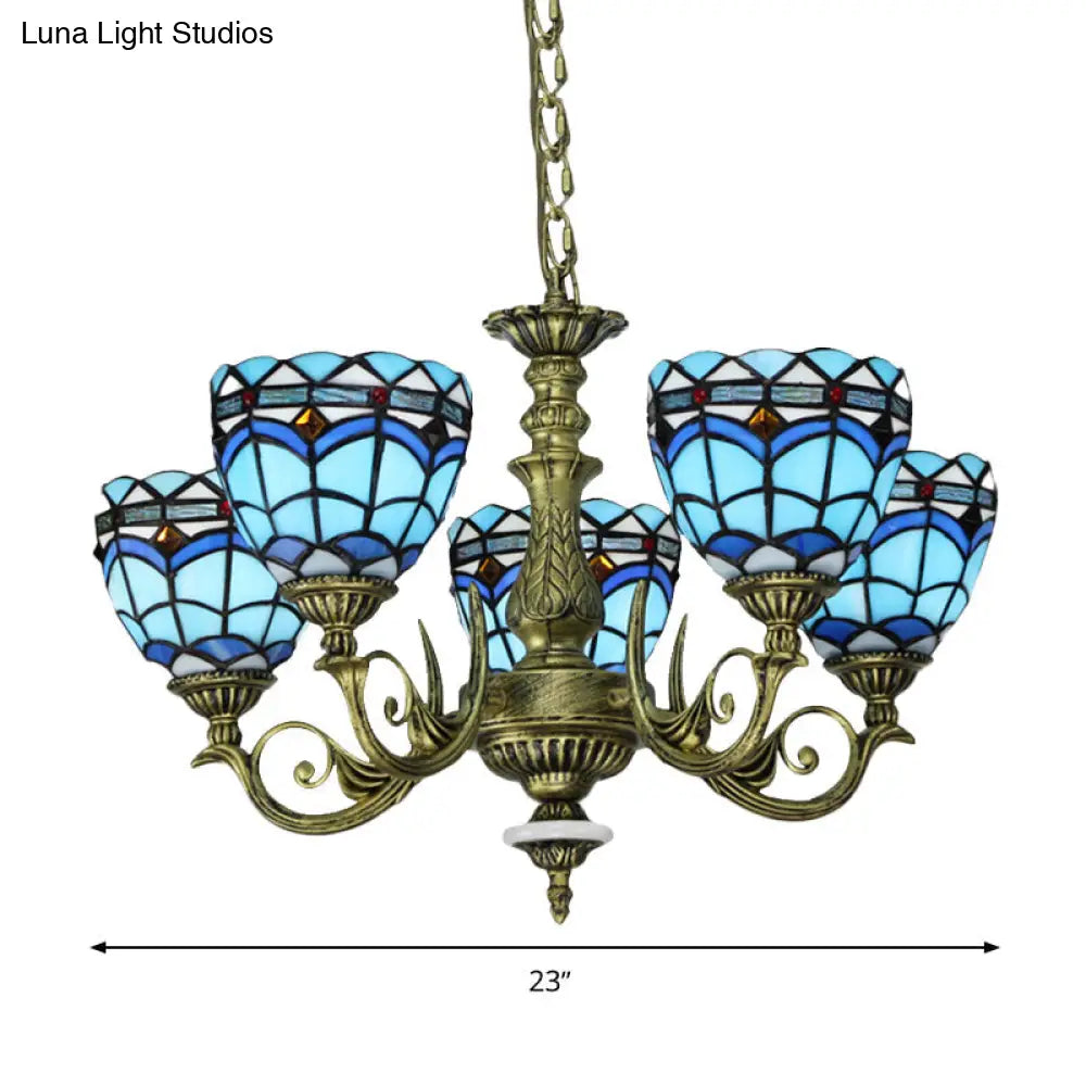 Victorian Blue Glass Chandelier: Curved Arm Suspension Lighting for Bedroom – 5/9/11 Lights