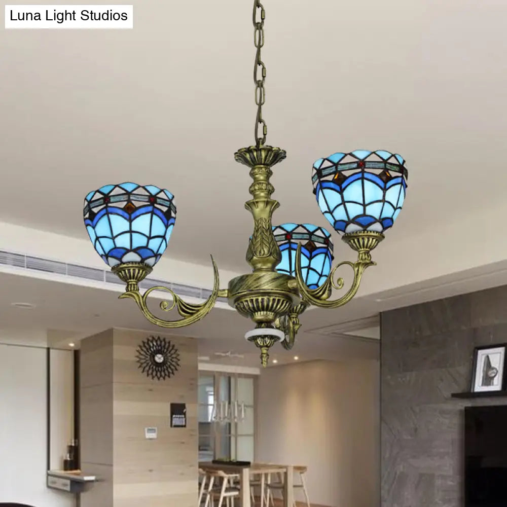 Victorian Blue Glass Chandelier: Curved Arm Suspension Lighting for Bedroom – 5/9/11 Lights