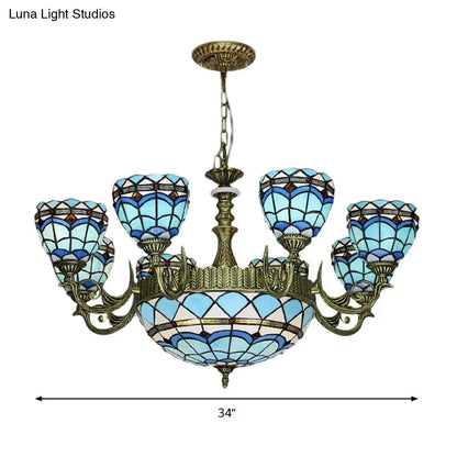 Victorian Blue Glass Chandelier: Curved Arm Suspension Lighting for Bedroom – 5/9/11 Lights