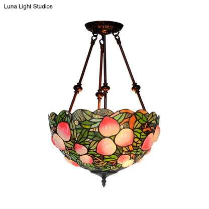 DecorBites™ DecorBites™ Victorian Bronze Ceiling Light Fixture with Stained Glass Dome Shade - 2-Light Semi Flush for Living Room