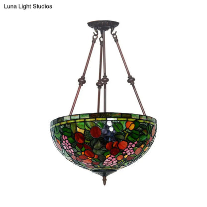 DecorBites™ DecorBites™ Victorian Bronze Ceiling Light Fixture with Stained Glass Dome Shade - 2-Light Semi Flush for Living Room