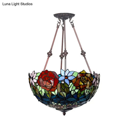 DecorBites™ DecorBites™ Victorian Bronze Ceiling Light Fixture with Stained Glass Dome Shade - 2-Light Semi Flush for Living Room