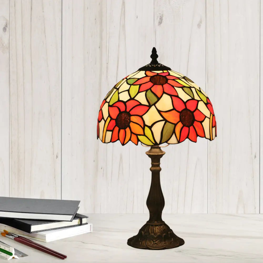 Victorian Bronze Sunflower Pattern Night Light with Glass Shade - Bedside Lighting