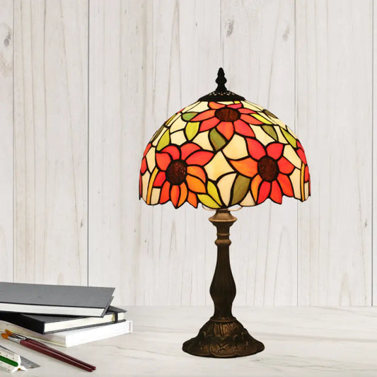 Victorian Bronze Sunflower Pattern Night Light with Glass Shade - Bedside Lighting