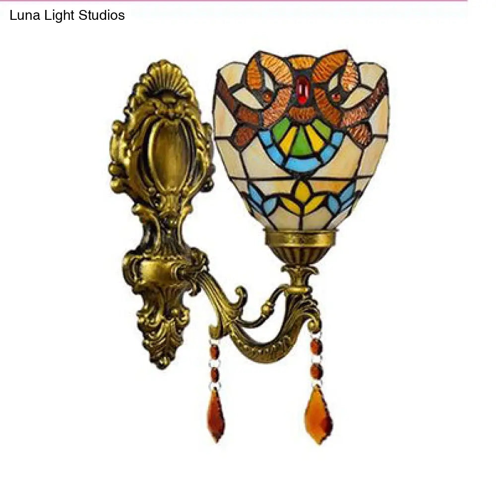Victorian Crystal Stained Glass Bowl Wall Lighting - 1 Light Wall Mount