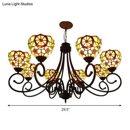 Victorian Cut Glass Arched Chandelier - 8-Light Red/Yellow/Dark Red Pendant Lamp for Living Room