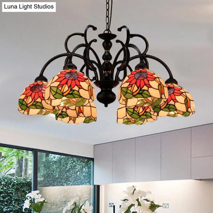 Victorian Cut Glass Floral Chandelier: 6-Head Black Pendant Light for Living Room