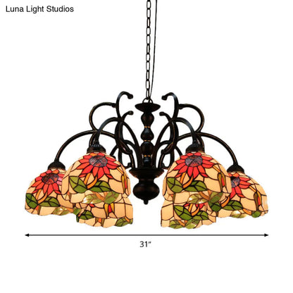 Victorian Cut Glass Floral Chandelier: 6-Head Black Pendant Light for Living Room