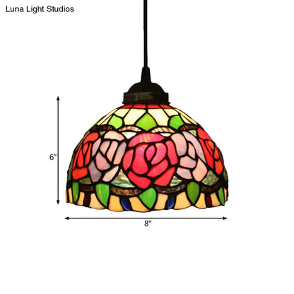 Victorian Cut Glass Pendant Light Kit- Single Light Grape/Flower/Diamond Suspension Lamp in White/Red/Yellow for Kitchen