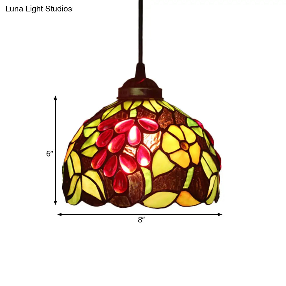 Victorian Cut Glass Pendant Light Kit- Single Light Grape/Flower/Diamond Suspension Lamp in White/Red/Yellow for Kitchen