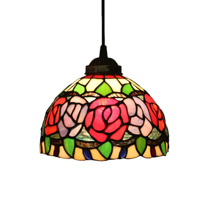 Victorian Cut Glass Pendant Light Kit- Single Light Grape/Flower/Diamond Suspension Lamp in White/Red/Yellow for Kitchen