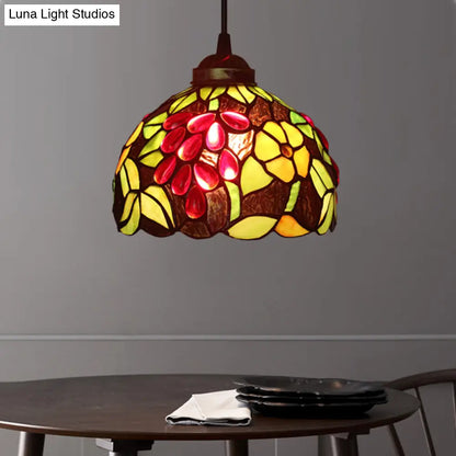 Victorian Cut Glass Pendant Light Kit- Single Light Grape/Flower/Diamond Suspension Lamp in White/Red/Yellow for Kitchen