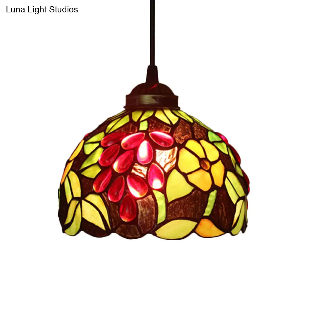 Victorian Cut Glass Pendant Light Kit- Single Light Grape/Flower/Diamond Suspension Lamp in White/Red/Yellow for Kitchen