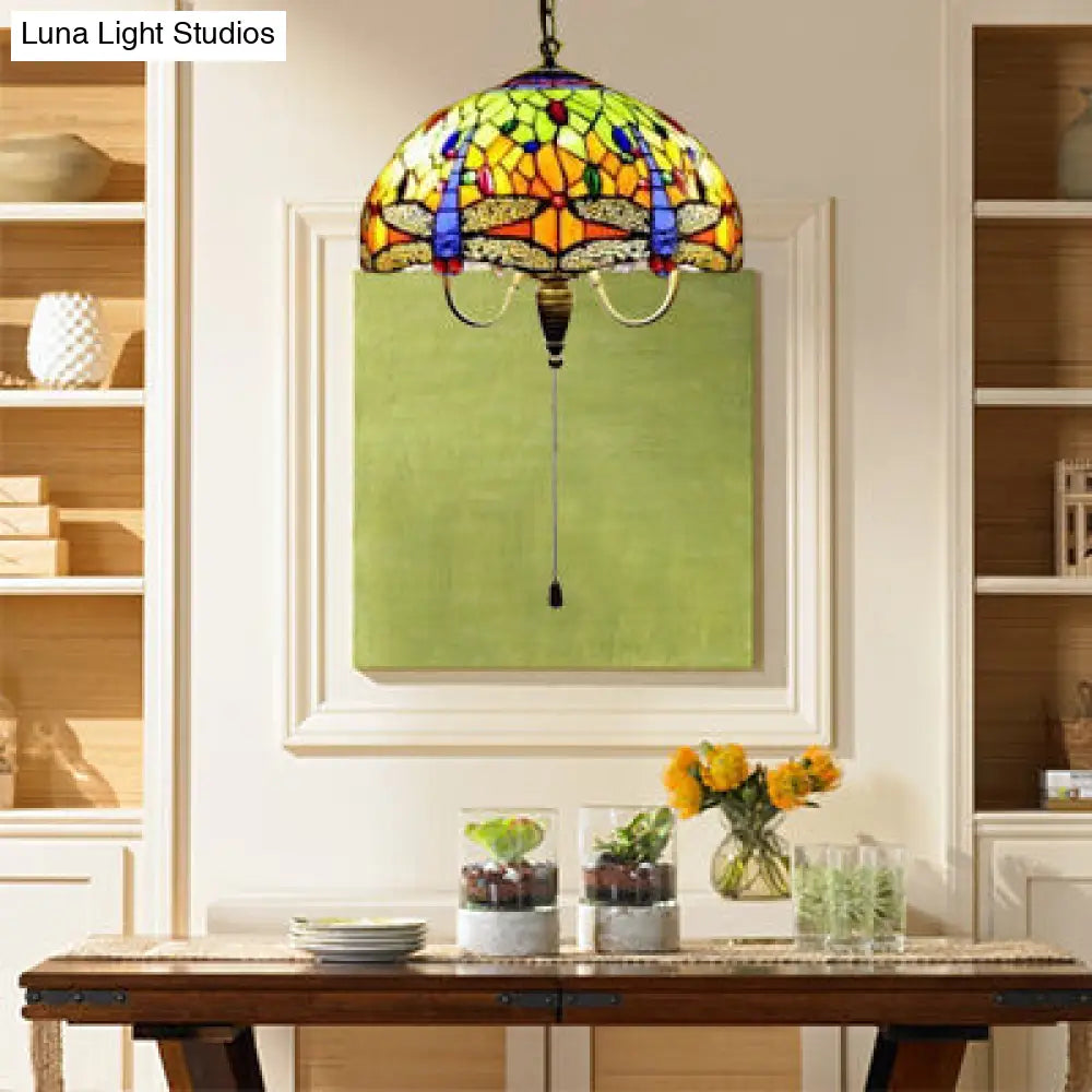 Victorian Dragonfly Antique Brass Pendant Light Kit - Elegant 1-Head Down Lighting for Dining Room