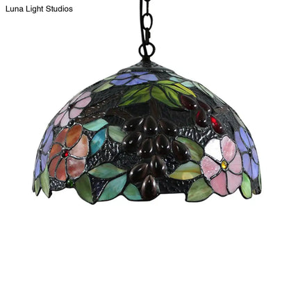 Victorian Floral Black Stained Glass Pendant Light with Adjustable Metal Chain