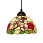 Victorian Floral Ceiling Pendant Light Fixture for Dining Room - Beige/Red/Pink Cut Glass Hanging Lamp