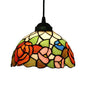 Victorian Floral Ceiling Pendant Light Fixture for Dining Room - Beige/Red/Pink Cut Glass Hanging Lamp