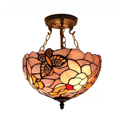 DecorBites™ DecorBites™ Victorian Floral Semi Flush LED Ceiling Light with Stained Glass Shade - 12" W