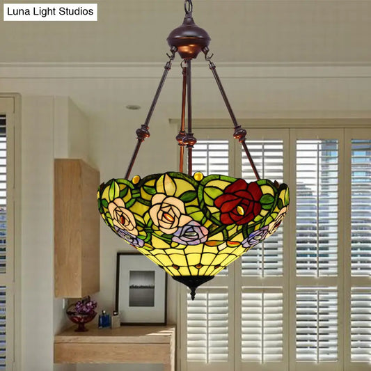 Victorian Flower Hanging Chandelier - Cut Glass Ceiling Lamp (Red/Yellow/Orange)