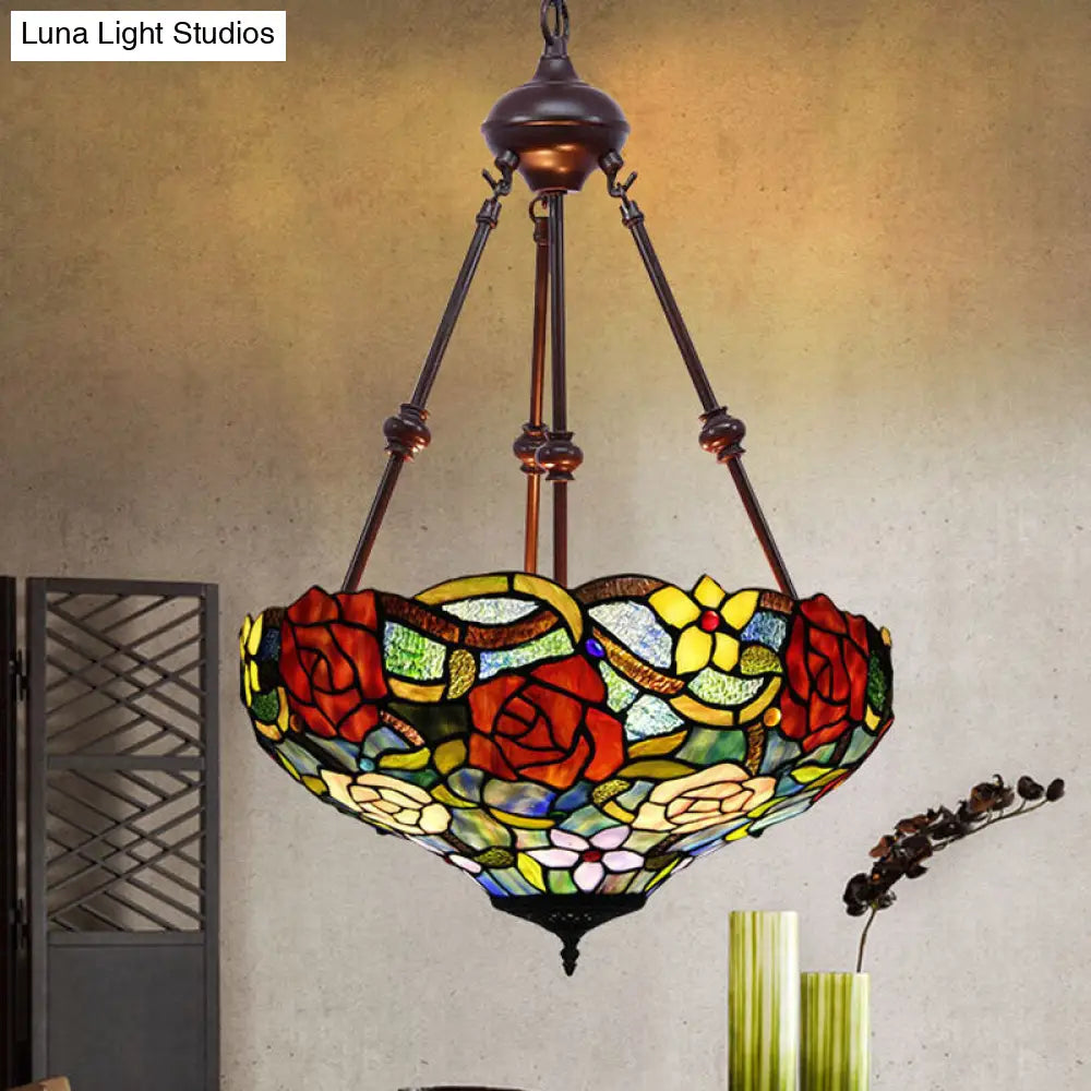 Victorian Flower Hanging Chandelier - Cut Glass Ceiling Lamp (Red/Yellow/Orange)