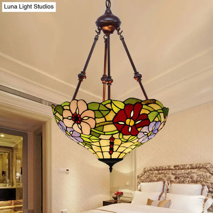 Victorian Flower Hanging Chandelier - Cut Glass Ceiling Lamp (Red/Yellow/Orange)