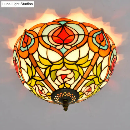 DecorBites™ DecorBites™ Victorian Glass Ceiling Flush Mount Light Fixture - Bowl Cut, 2/3/5 Heads, White/Green, 12"/16"/19.5" Wide