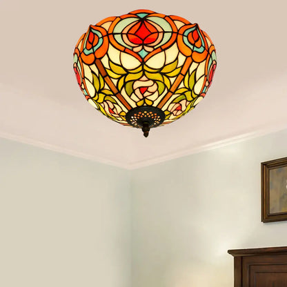 DecorBites™ DecorBites™ Victorian Glass Ceiling Flush Mount Light Fixture - Bowl Cut, 2/3/5 Heads, White/Green, 12"/16"/19.5" Wide