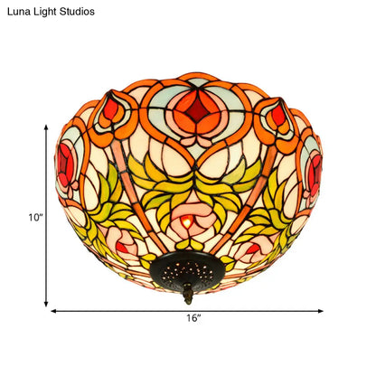 DecorBites™ DecorBites™ Victorian Glass Ceiling Flush Mount Light Fixture - Bowl Cut, 2/3/5 Heads, White/Green, 12"/16"/19.5" Wide