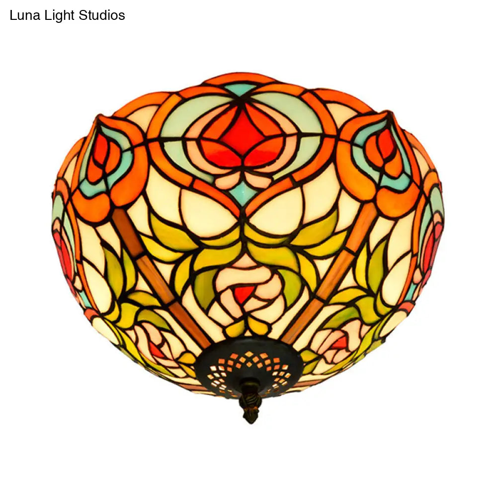 DecorBites™ DecorBites™ Victorian Glass Ceiling Flush Mount Light Fixture - Bowl Cut, 2/3/5 Heads, White/Green, 12"/16"/19.5" Wide