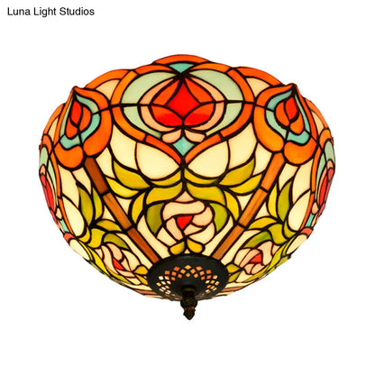 DecorBites™ DecorBites™ Victorian Glass Ceiling Flush Mount Light Fixture - Bowl Cut, 2/3/5 Heads, White/Green, 12"/16"/19.5" Wide