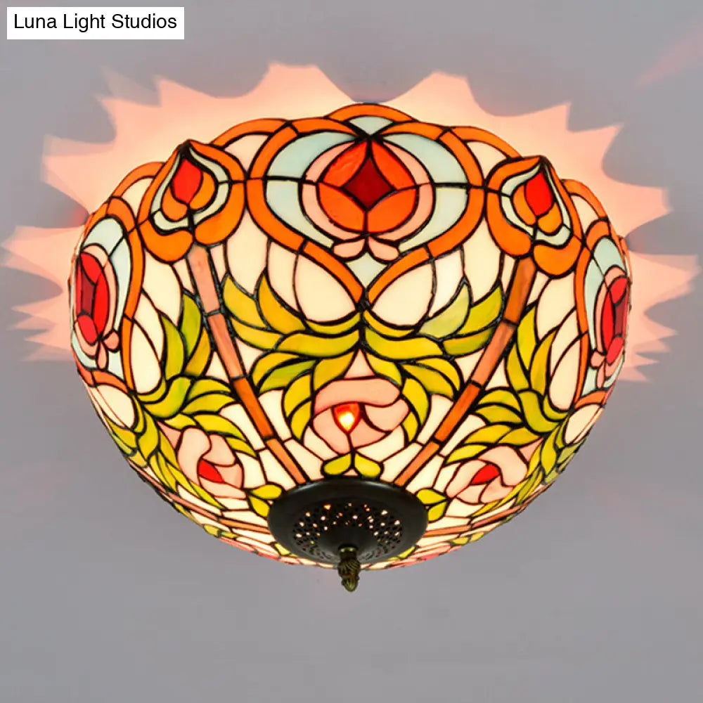 DecorBites™ DecorBites™ Victorian Glass Ceiling Flush Mount Light Fixture - Bowl Cut, 2/3/5 Heads, White/Green, 12"/16"/19.5" Wide