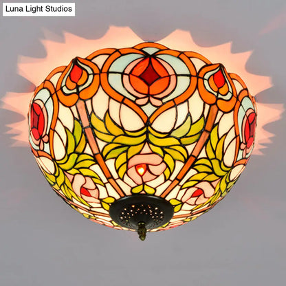 DecorBites™ DecorBites™ Victorian Glass Ceiling Flush Mount Light Fixture - Bowl Cut, 2/3/5 Heads, White/Green, 12"/16"/19.5" Wide