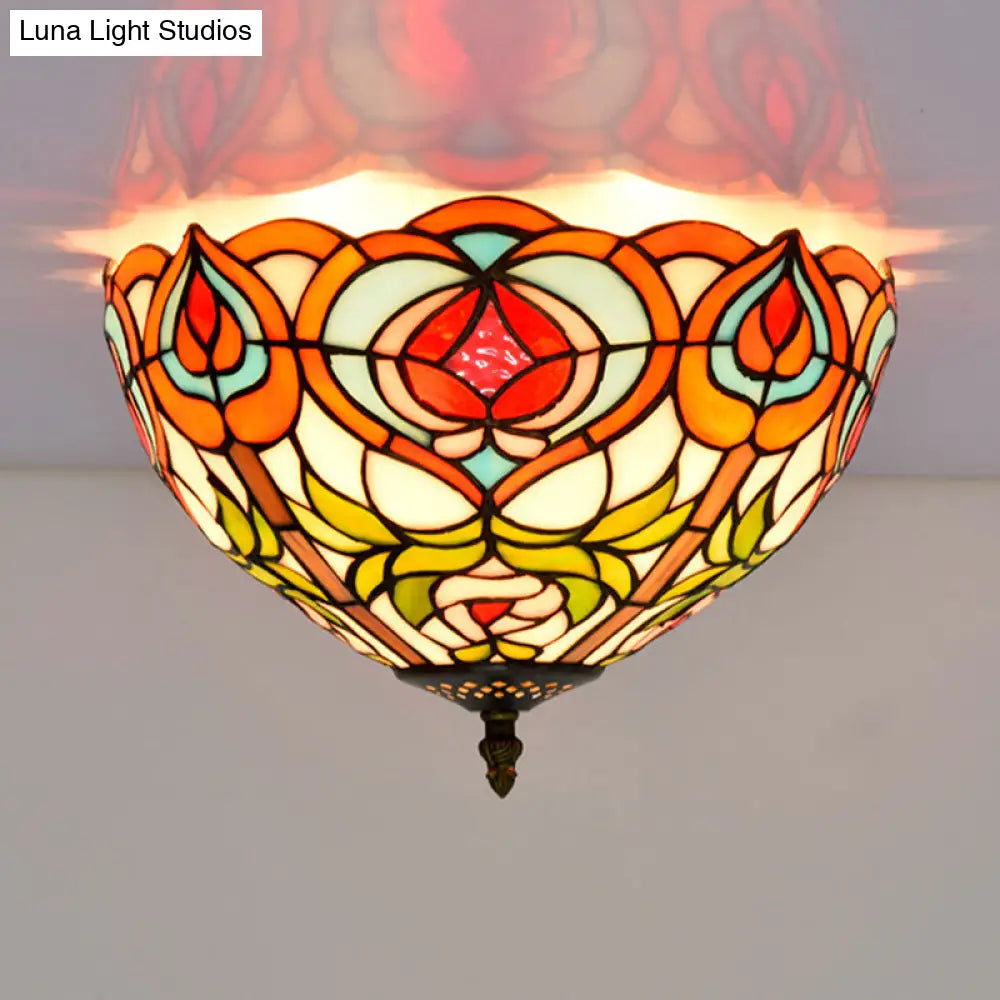 DecorBites™ DecorBites™ Victorian Glass Ceiling Flush Mount Light Fixture - Bowl Cut, 2/3/5 Heads, White/Green, 12"/16"/19.5" Wide