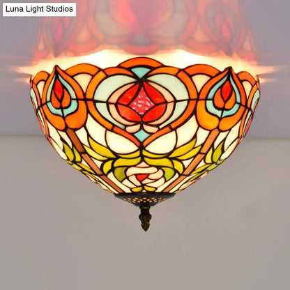 DecorBites™ DecorBites™ Victorian Glass Ceiling Flush Mount Light Fixture - Bowl Cut, 2/3/5 Heads, White/Green, 12"/16"/19.5" Wide