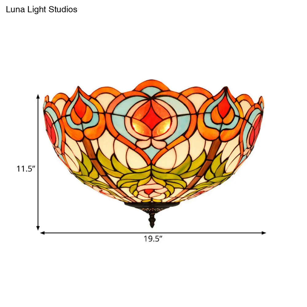 DecorBites™ DecorBites™ Victorian Glass Ceiling Flush Mount Light Fixture - Bowl Cut, 2/3/5 Heads, White/Green, 12"/16"/19.5" Wide