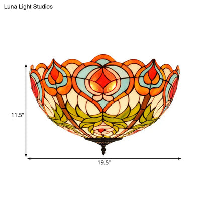 DecorBites™ DecorBites™ Victorian Glass Ceiling Flush Mount Light Fixture - Bowl Cut, 2/3/5 Heads, White/Green, 12"/16"/19.5" Wide