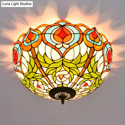 DecorBites™ DecorBites™ Victorian Glass Ceiling Flush Mount Light Fixture - Bowl Cut, 2/3/5 Heads, White/Green, 12"/16"/19.5" Wide