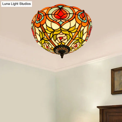 DecorBites™ DecorBites™ Victorian Glass Ceiling Flush Mount Light Fixture - Bowl Cut, 2/3/5 Heads, White/Green, 12"/16"/19.5" Wide